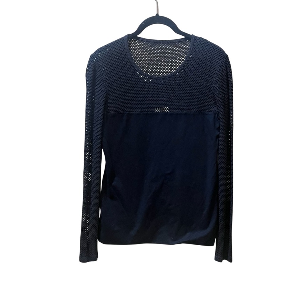 Akris Punto Navy Mesh Fishnet Contrast Long Sleeve Top Size 6